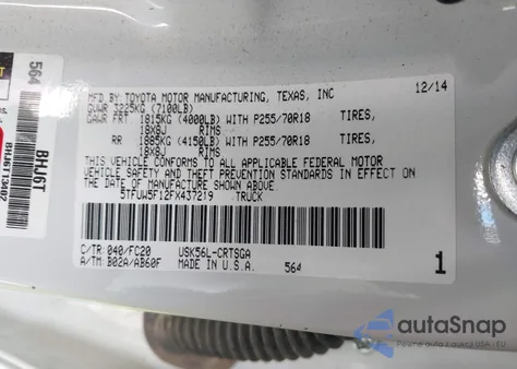 2015 Toyota Tundra Sr5 5.7L V8 from USA, damaged, VIN 5TFUW5F12FX437219